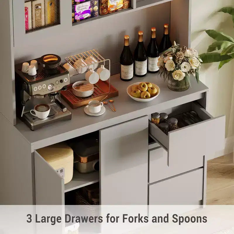 Meuble de cuisine avec porte et étagères réglables Meuble de cuisine d'angle avec étagère pour micro-ondes, éclairage LED et station de recharge
