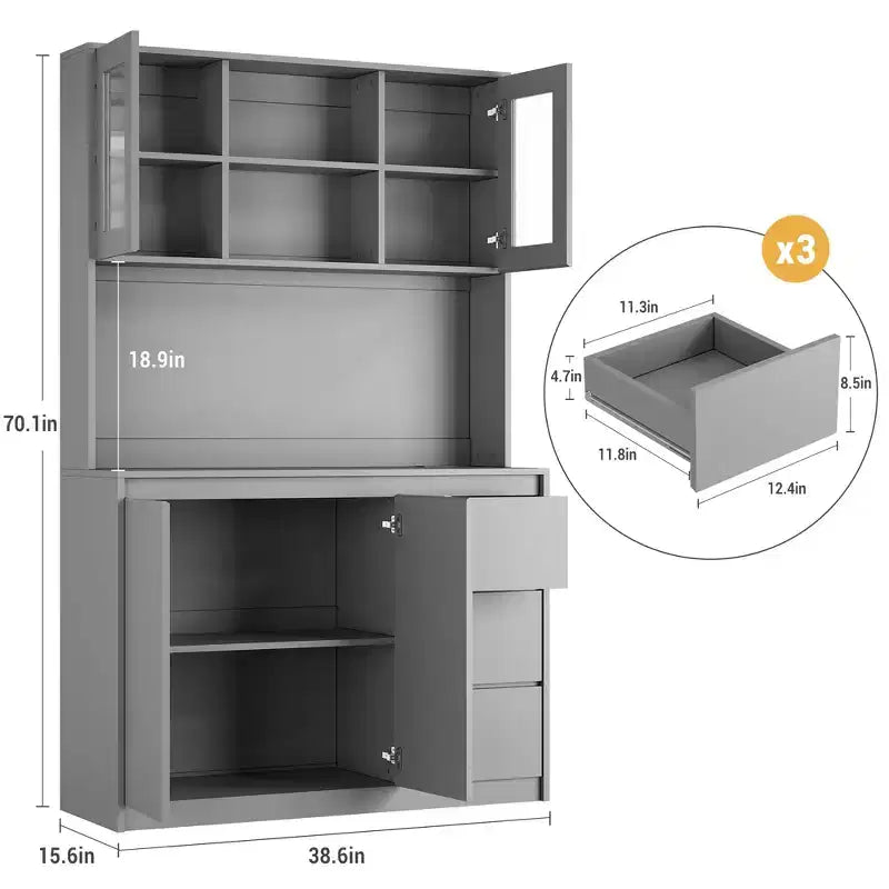 Meuble de cuisine avec porte et étagères réglables Meuble de cuisine d'angle avec étagère pour micro-ondes, éclairage LED et station de recharge
