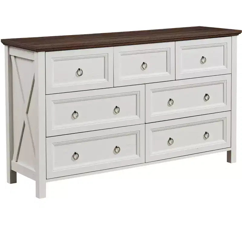 Farmhouse 7 Drawers Dresser for Bedroom, Wood Rustic Dresser Tv Stand, Storage Dressers Organizer for Bedroom, Living Room,Hallway