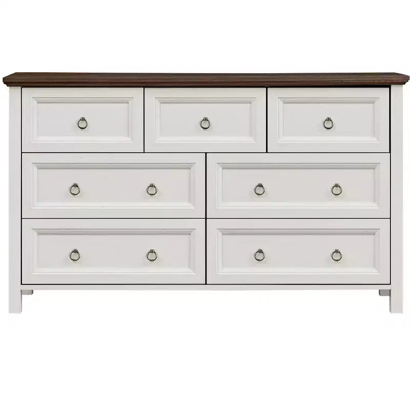 Commode 7 tiroirs de style ferme pour chambre à coucher, commode TV rustique en bois, organiseur de rangement pour chambre à coucher, salon, couloir