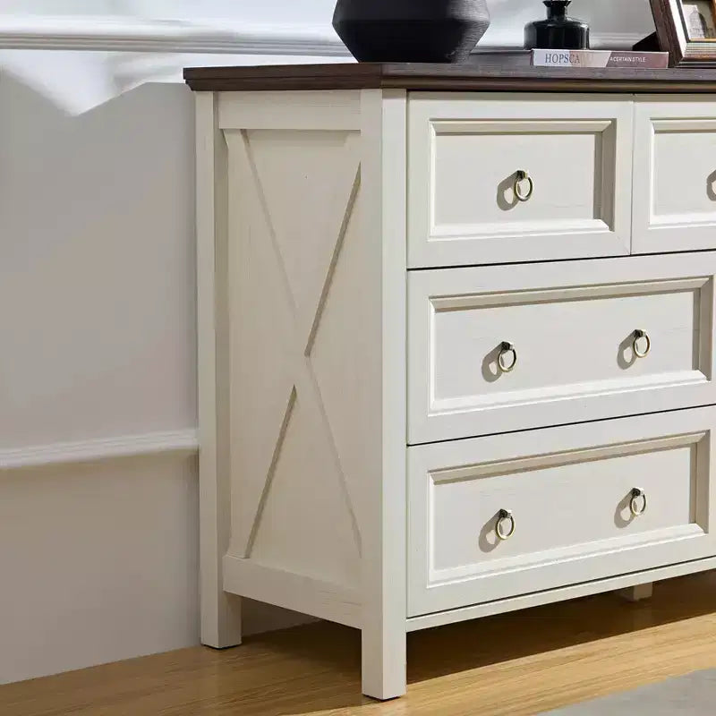 Commode 7 tiroirs de style ferme pour chambre à coucher, commode TV rustique en bois, organiseur de rangement pour chambre à coucher, salon, couloir
