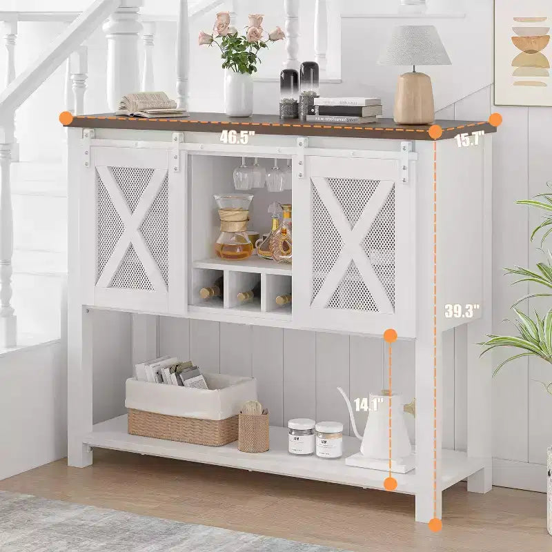Meuble de bar à vin avec porte coulissante type grange, armoire à café avec porte-bouteilles et porte-verres, buffet de cuisine avec rangement, meuble de bar pour salon