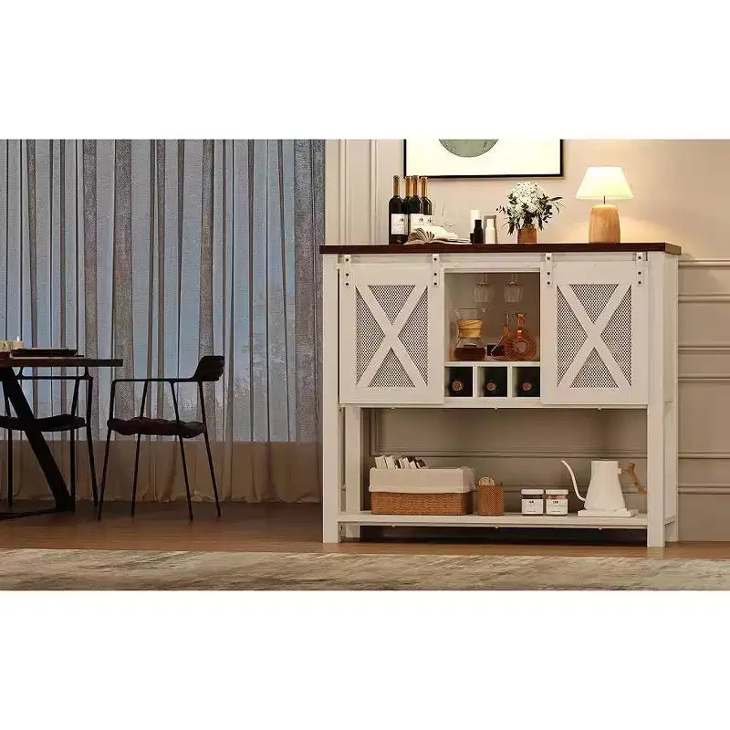 Meuble de bar à vin avec porte coulissante type grange, armoire à café avec porte-bouteilles et porte-verres, buffet de cuisine avec rangement, meuble de bar pour salon