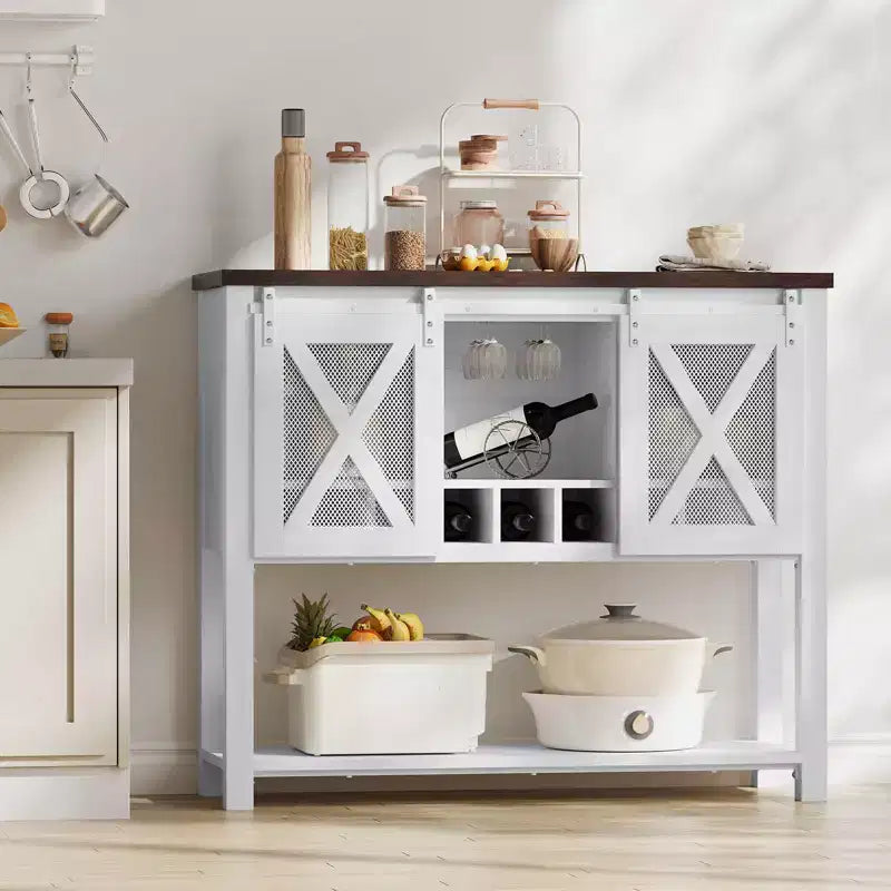 Meuble de bar à vin avec porte coulissante type grange, armoire à café avec porte-bouteilles et porte-verres, buffet de cuisine avec rangement, meuble de bar pour salon
