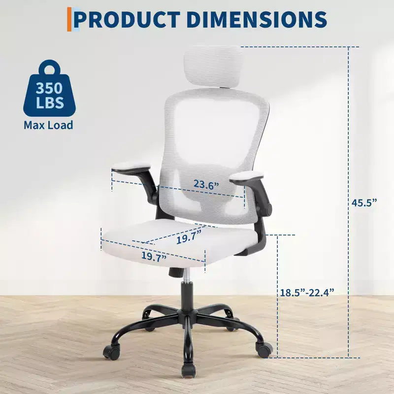 Chaise de bureau ergonomique à roulettes avec appui-tête réglable, chaise d'ordinateur à dossier haut en maille pour bureau et maison
