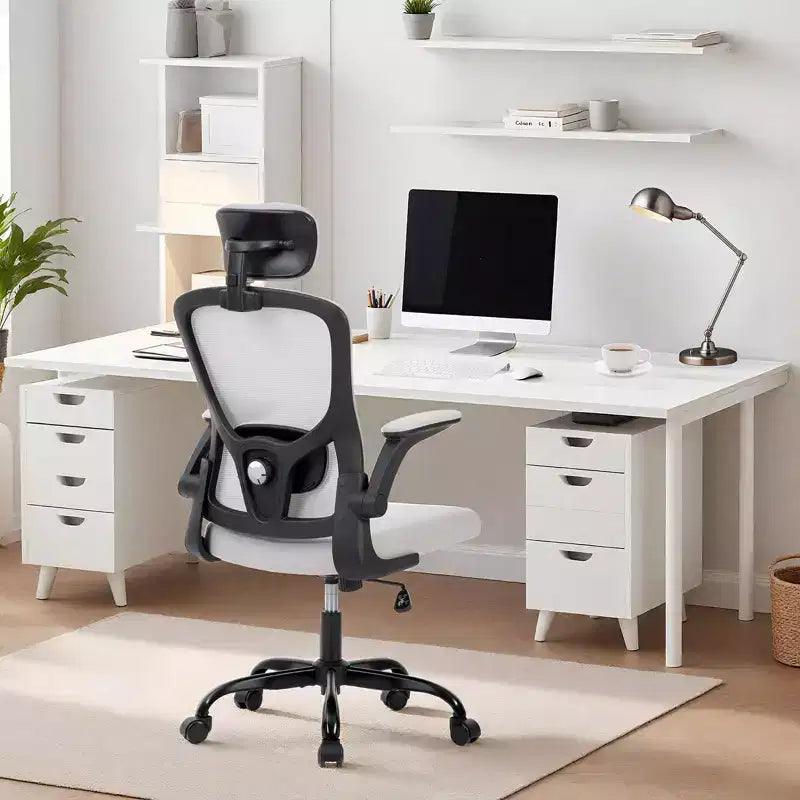 Chaise de bureau ergonomique à roulettes avec appui-tête réglable, chaise d'ordinateur à dossier haut en maille pour bureau et maison
