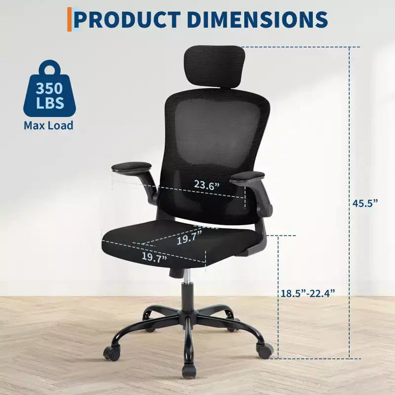 Chaise de bureau ergonomique à roulettes avec appui-tête réglable, chaise d'ordinateur à dossier haut en maille pour bureau et maison