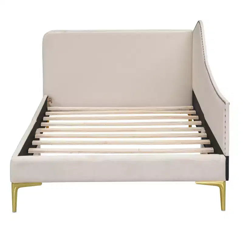 Lit banquette capitonné jumeau/double, canapé-lit en tissu de lin avec tête de lit et accoudoir pour salon