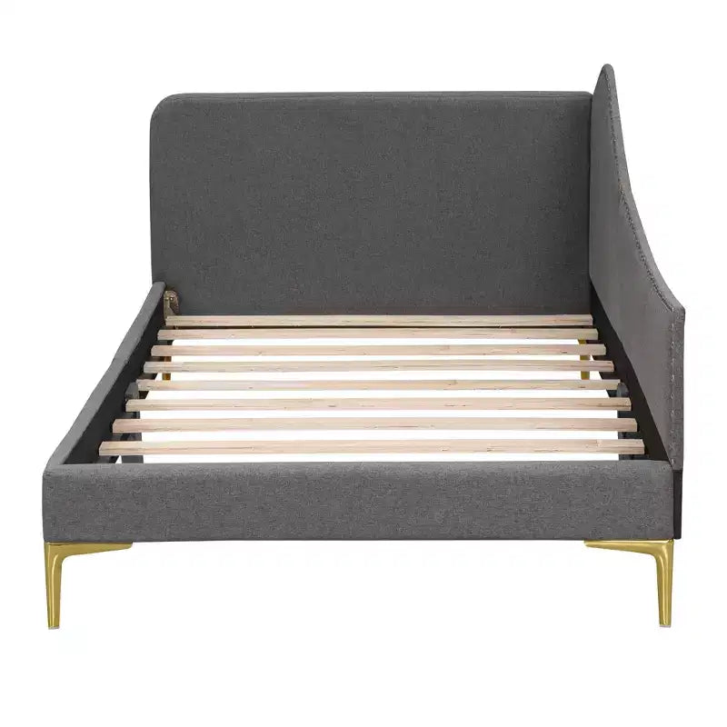 Lit banquette capitonné jumeau/double, canapé-lit en tissu de lin avec tête de lit et accoudoir pour salon