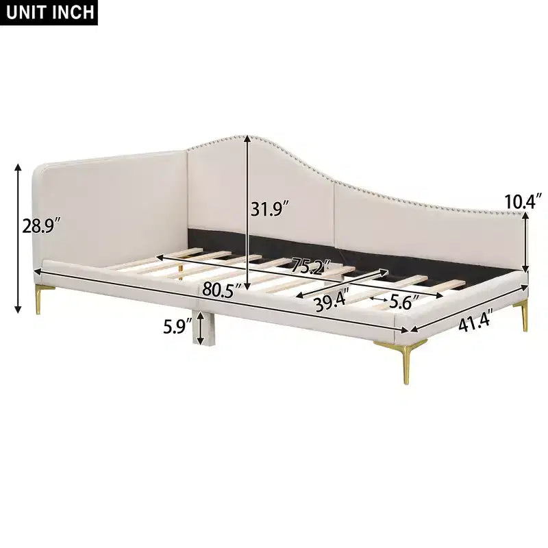 Twin/Full Upholstered Daybed, Linen Fabric Sofa Bed with Headboard and Armrest for Living Room