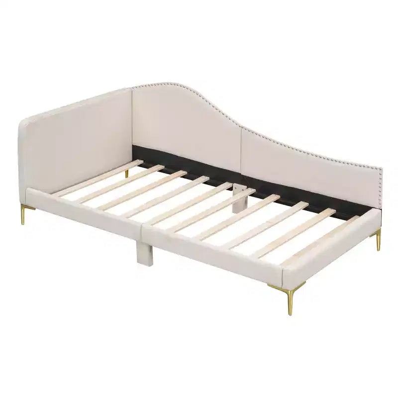 Lit banquette capitonné jumeau/double, canapé-lit en tissu de lin avec tête de lit et accoudoir pour salon