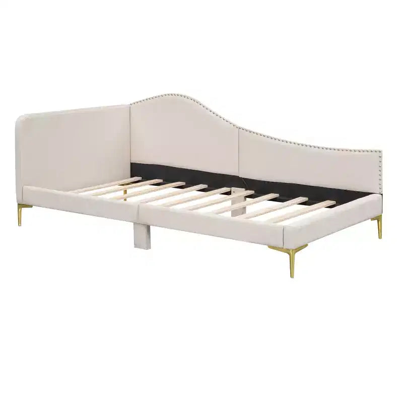 Lit banquette capitonné jumeau/double, canapé-lit en tissu de lin avec tête de lit et accoudoir pour salon