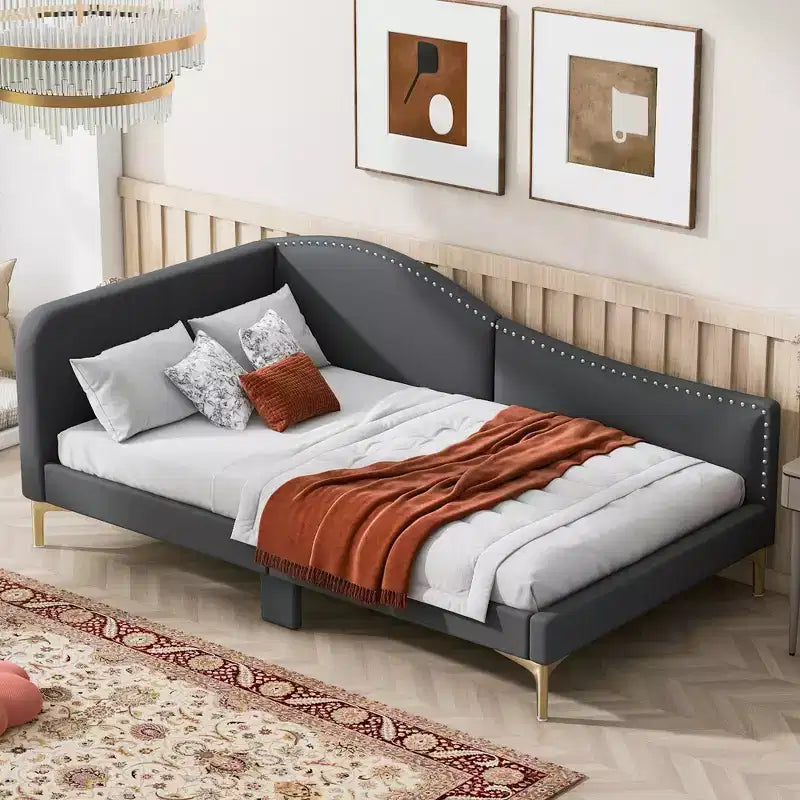 Twin/Full Upholstered Daybed, Linen Fabric Sofa Bed with Headboard and Armrest for Living Room