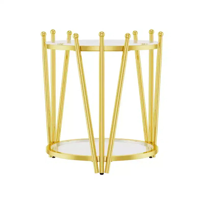 Table d'appoint moderne avec plateau en verre trempé, table de chevet avec pieds en acier inoxydable au design couronné, table de canapé pour salon