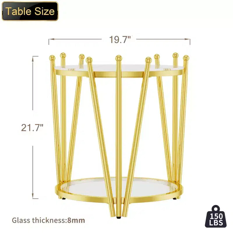 Table d'appoint moderne avec plateau en verre trempé, table de chevet avec pieds en acier inoxydable au design couronné, table de canapé pour salon