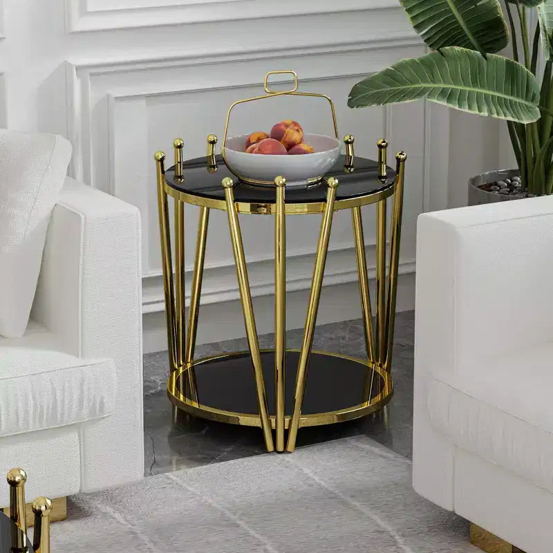 Table d'appoint moderne avec plateau en verre trempé, table de chevet avec pieds en acier inoxydable au design couronné, table de canapé pour salon