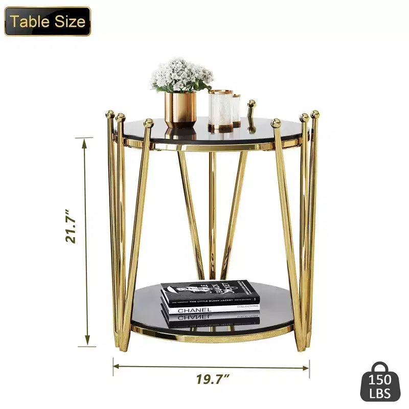 Table d'appoint moderne avec plateau en verre trempé, table de chevet avec pieds en acier inoxydable au design couronné, table de canapé pour salon