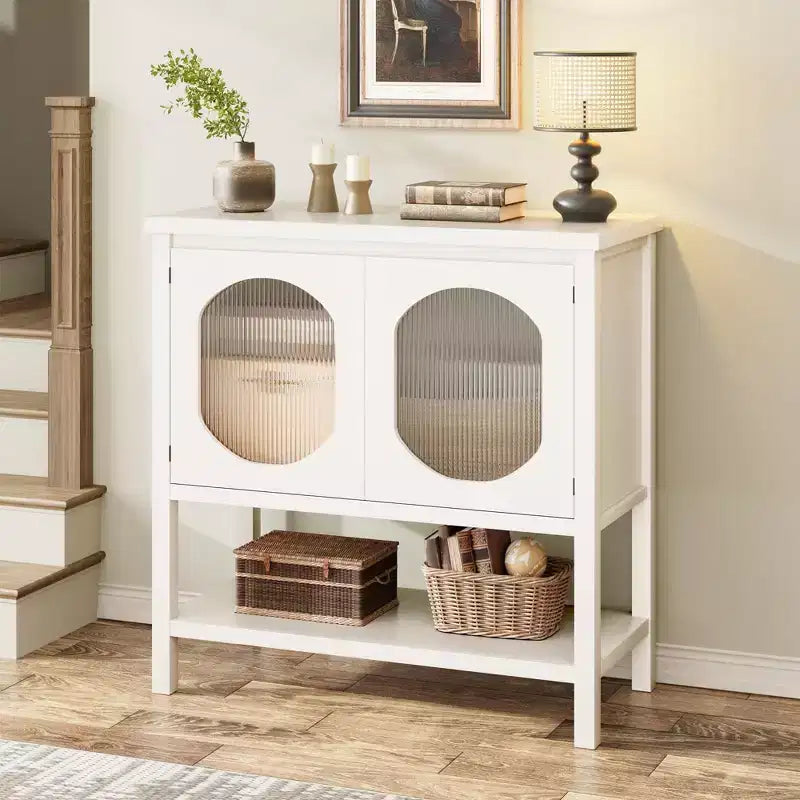 Meuble bas vitré cannelé moderne, buffet de rangement pour cuisine ou salle à manger