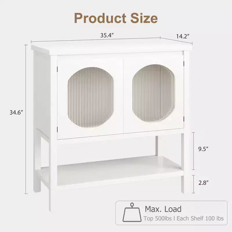 Meuble bas vitré cannelé moderne, buffet de rangement pour cuisine ou salle à manger