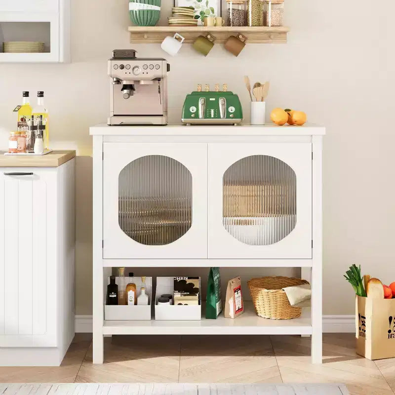 Meuble bas vitré cannelé moderne, buffet de rangement pour cuisine ou salle à manger