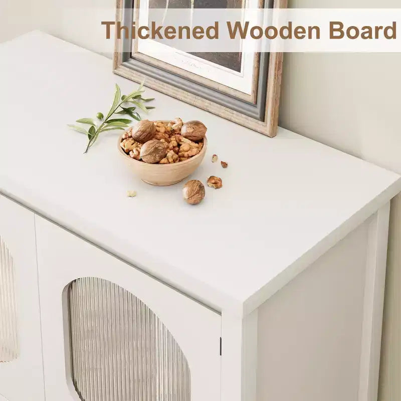 Meuble bas vitré cannelé moderne, buffet de rangement pour cuisine ou salle à manger