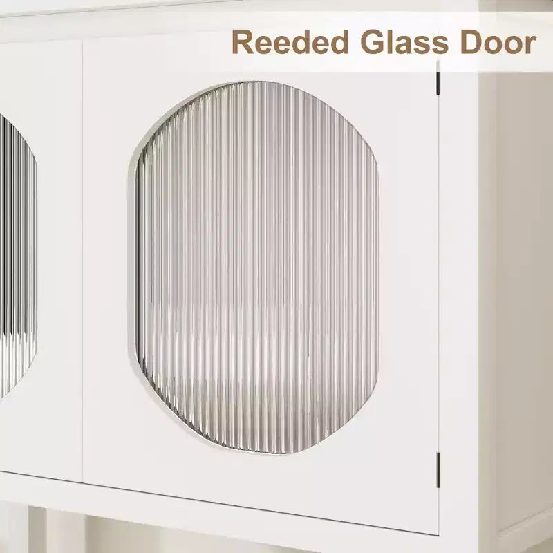Meuble bas vitré cannelé moderne, buffet de rangement pour cuisine ou salle à manger