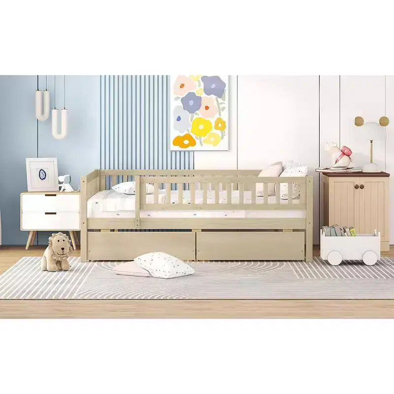 Lits gigognes doubles pour enfants, Lit de repos avec lit gigogne, Lit double en bois pour adolescents, adultes, Sommier tapissier non requis (Blanc/Beige)
