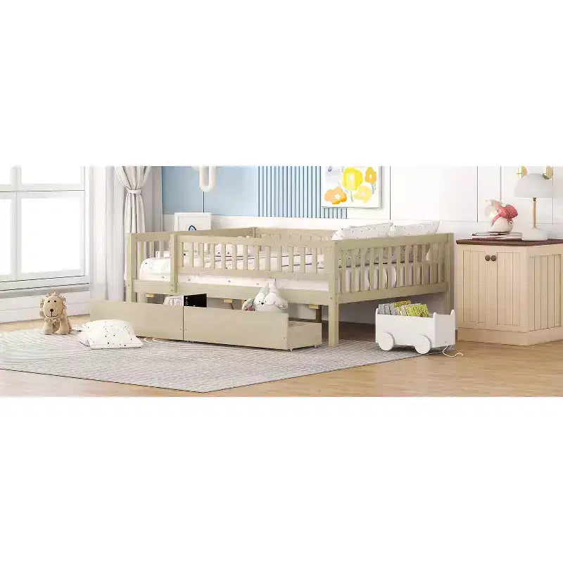 Lits gigognes doubles pour enfants, Lit de repos avec lit gigogne, Lit double en bois pour adolescents, adultes, Sommier tapissier non requis (Blanc/Beige)
