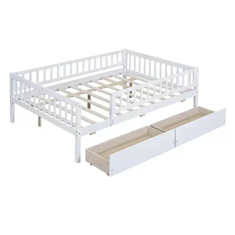 Lits gigognes doubles pour enfants, Lit de repos avec lit gigogne, Lit double en bois pour adolescents, adultes, Sommier tapissier non requis (Blanc/Beige)