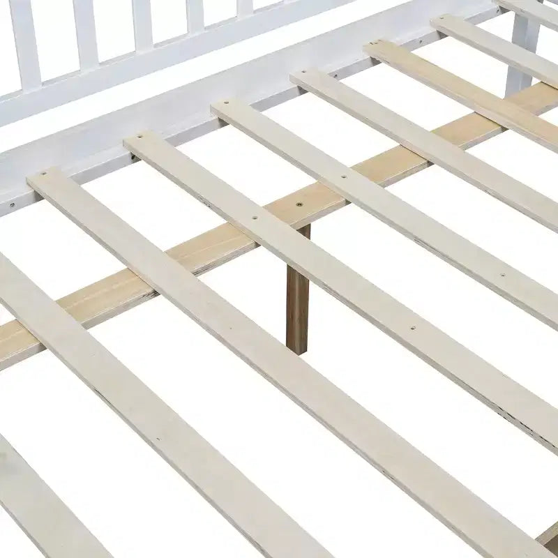 Lits gigognes doubles pour enfants, Lit de repos avec lit gigogne, Lit double en bois pour adolescents, adultes, Sommier tapissier non requis (Blanc/Beige)