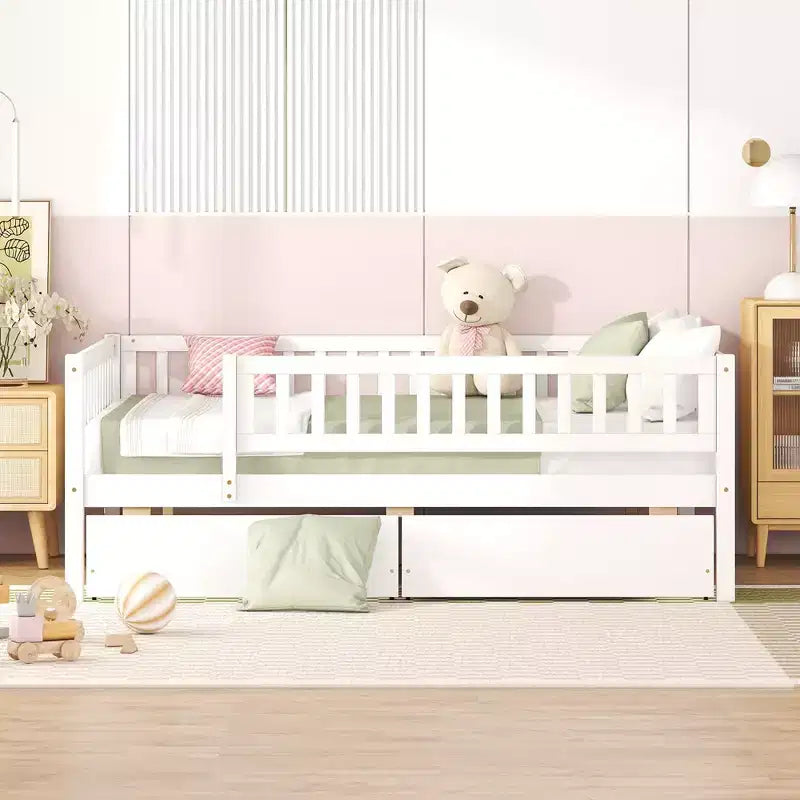 Lits gigognes doubles pour enfants, Lit de repos avec lit gigogne, Lit double en bois pour adolescents, adultes, Sommier tapissier non requis (Blanc/Beige)