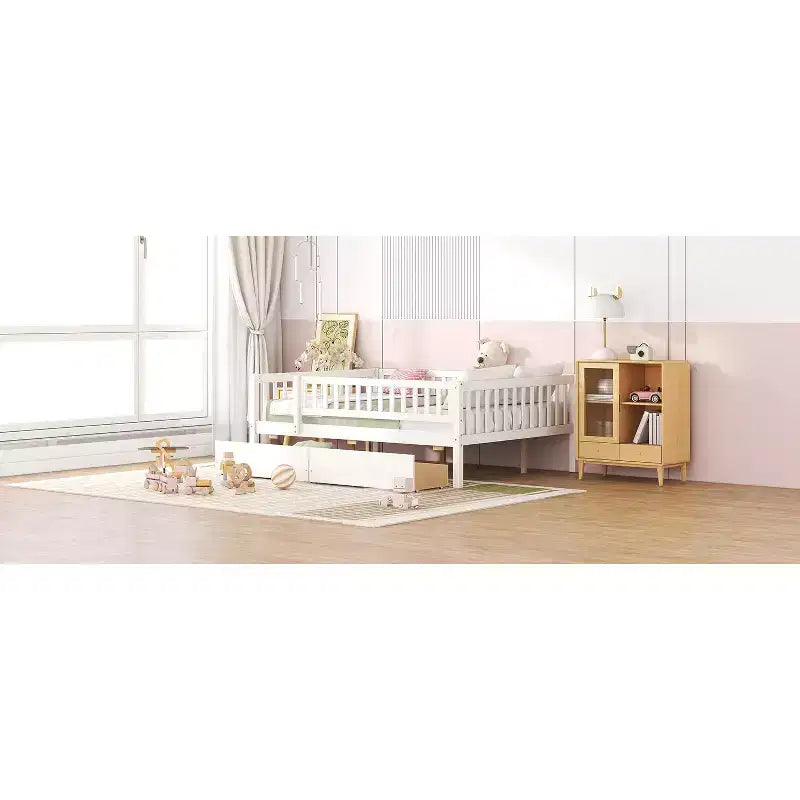 Lits gigognes doubles pour enfants, Lit de repos avec lit gigogne, Lit double en bois pour adolescents, adultes, Sommier tapissier non requis (Blanc/Beige)