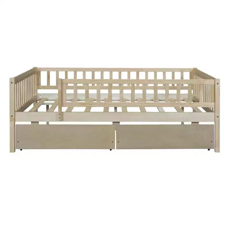 Full Trundle beds for Kids, Daybed with Trundle, Wood Full Bed for Teens, Adults, No Box Spring Needed (White/Beige)