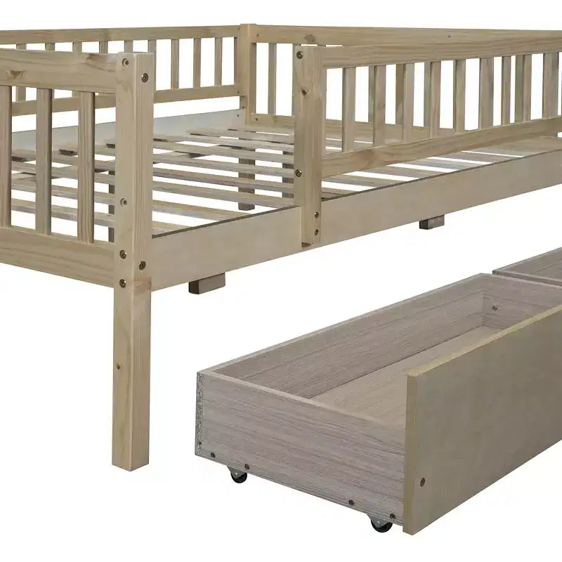 Lits gigognes doubles pour enfants, Lit de repos avec lit gigogne, Lit double en bois pour adolescents, adultes, Sommier tapissier non requis (Blanc/Beige)
