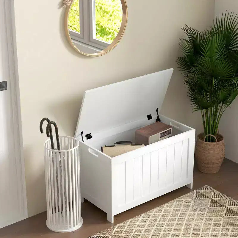 29,9 Coffre de rangement avec 2 charnières de sécurité, Banc de rangement avec poignées latérales, Coffre à jouets pour salle de jeux