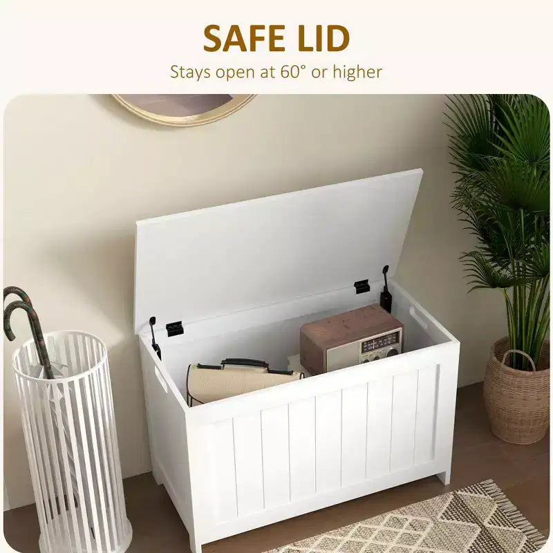 29,9 Coffre de rangement avec 2 charnières de sécurité, Banc de rangement avec poignées latérales, Coffre à jouets pour salle de jeux