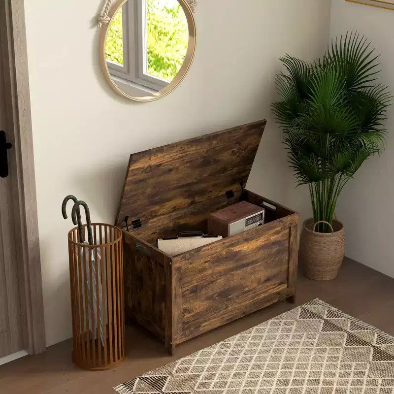 29.9 Storage Trunk w/ 2 Safety Hingesen Storage Bench w/ Side Handles, Storage Chest for Playroom