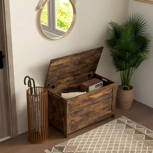29,9 Coffre de rangement avec 2 charnières de sécurité, Banc de rangement avec poignées latérales, Coffre à jouets pour salle de jeux