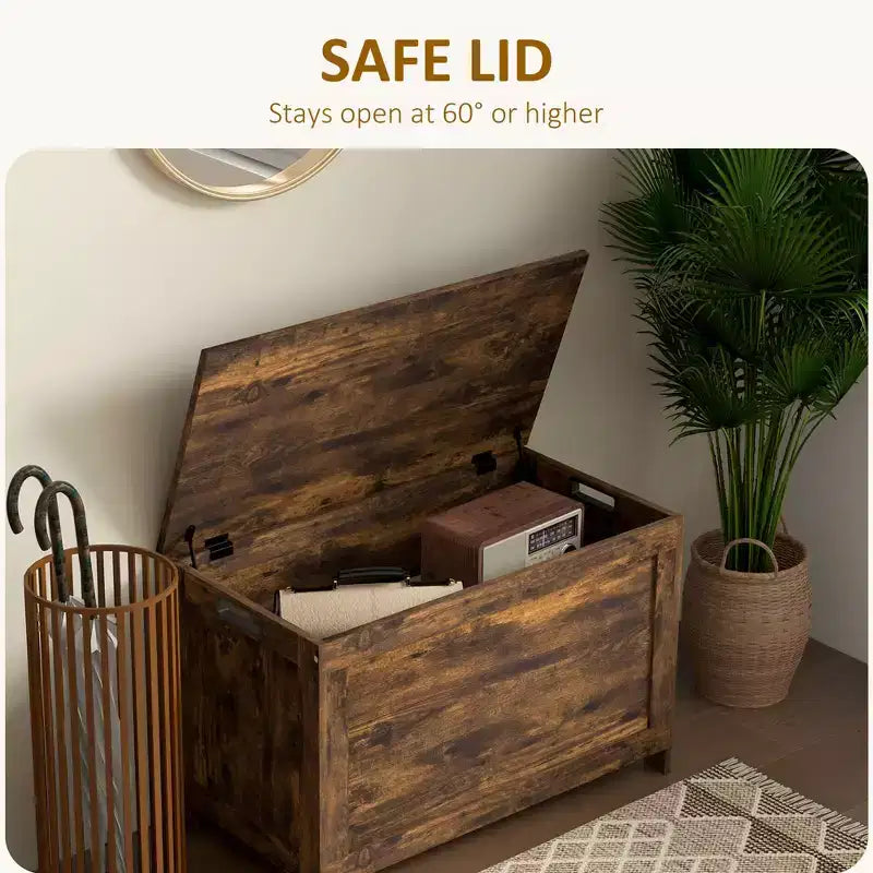 29,9 Coffre de rangement avec 2 charnières de sécurité, Banc de rangement avec poignées latérales, Coffre à jouets pour salle de jeux