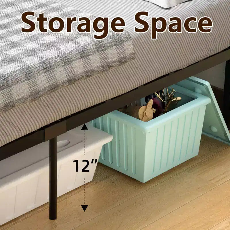 Platform Bed Frame with Wood Headboard, Heavy Duty 800LB Support, 12 Under Bed Storage, Noise-Free & No Box Spring Needed, Rustic Vintage