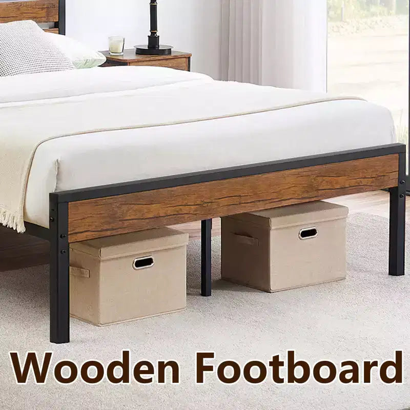 Platform Bed Frame with Wood Headboard, Heavy Duty 800LB Support, 12 Under Bed Storage, Noise-Free & No Box Spring Needed, Rustic Vintage