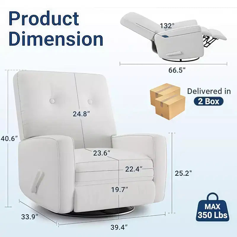 Fauteuil inclinable moderne pour adulte, fauteuil à bascule et pivotant à 360° pour salon, lin beige