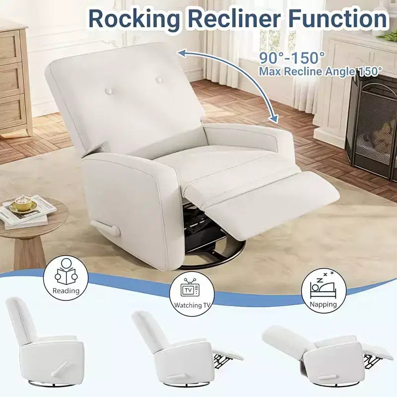 Fauteuil inclinable moderne pour adulte, fauteuil à bascule et pivotant à 360° pour salon, lin beige