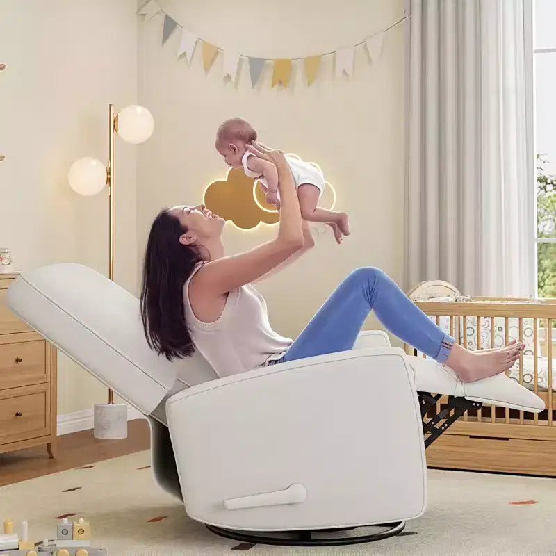 Fauteuil inclinable moderne pour adulte, fauteuil à bascule et pivotant à 360° pour salon, lin beige