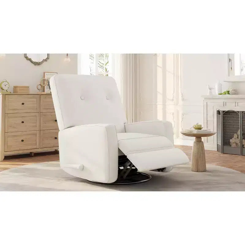 Fauteuil inclinable moderne pour adulte, fauteuil à bascule et pivotant à 360° pour salon, lin beige