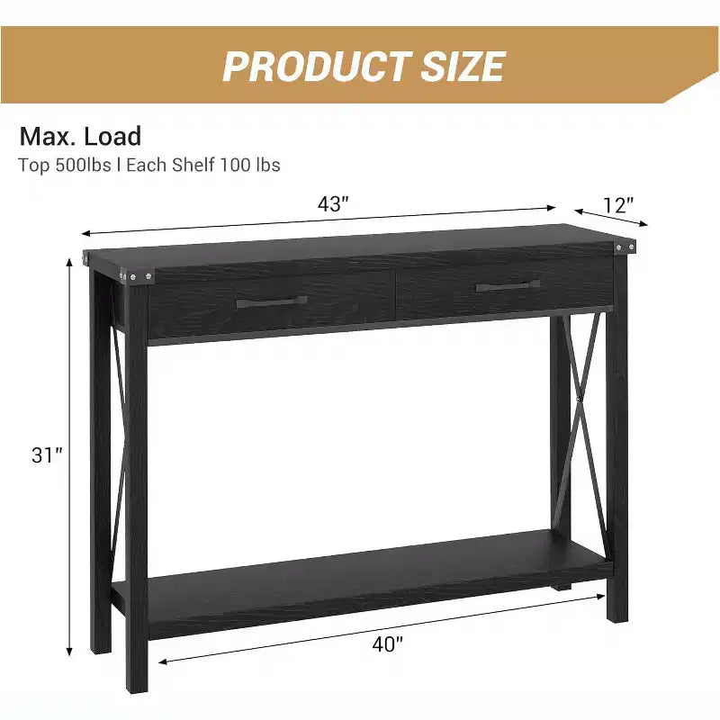 Console Table with 2 Drawers, Wood Entryway Table with Storage Shelf, Sofa Tables Narrow Long for Living Room, Entryway, Hallway, Foyer