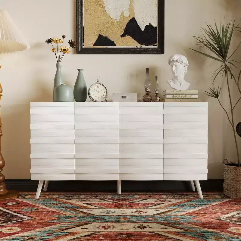 Famapy White Textured-Door Side Table with Adjustable Shelves:Nordic-Style Freestanding Storage Cabinet for Living Room & Entryway