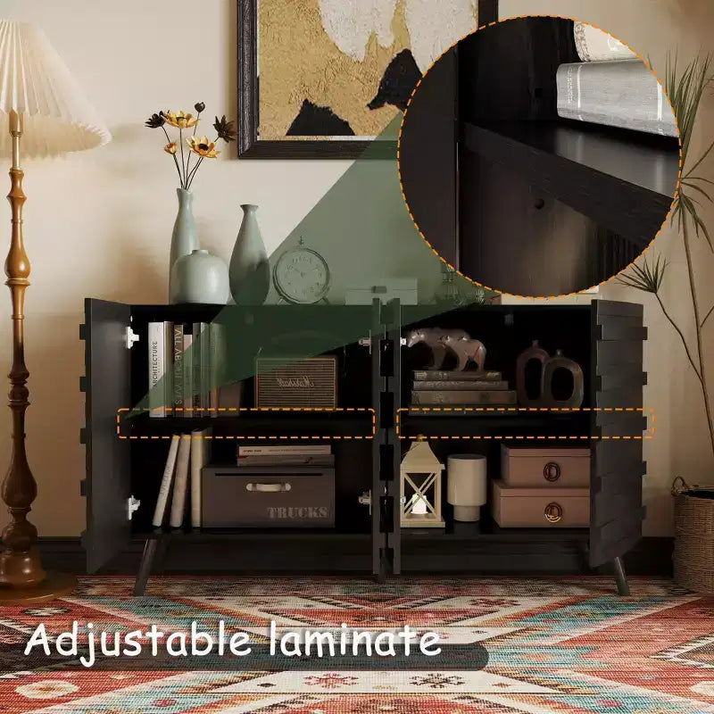 Table d'appoint latérale blanche à porte texturée avec étagères réglables : Armoire de rangement autonome de style nordique pour salon et et entrée