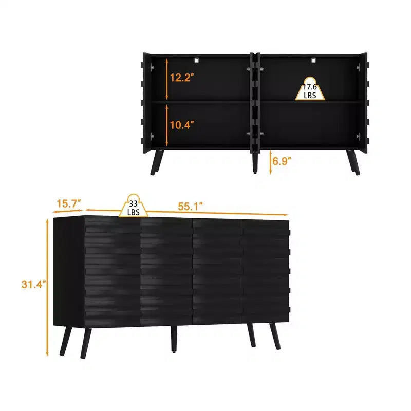 Table d'appoint latérale blanche à porte texturée avec étagères réglables : Armoire de rangement autonome de style nordique pour salon et et entrée