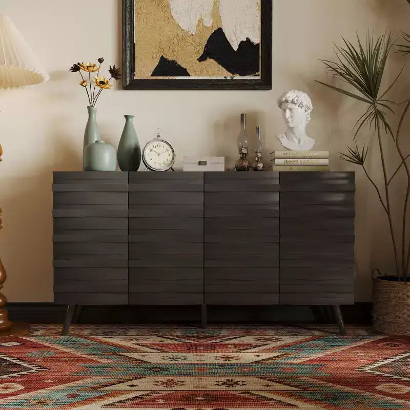 Table d'appoint latérale blanche à porte texturée avec étagères réglables : Armoire de rangement autonome de style nordique pour salon et et entrée